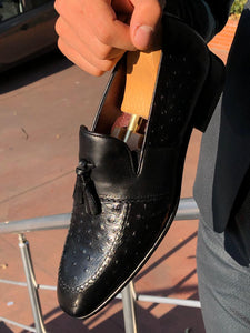 Heritage Black Tasseled Detailed Leather Shoes