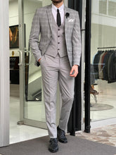 Load image into Gallery viewer, Warwich Slim Fit Plaid Grey Woolen Suit
