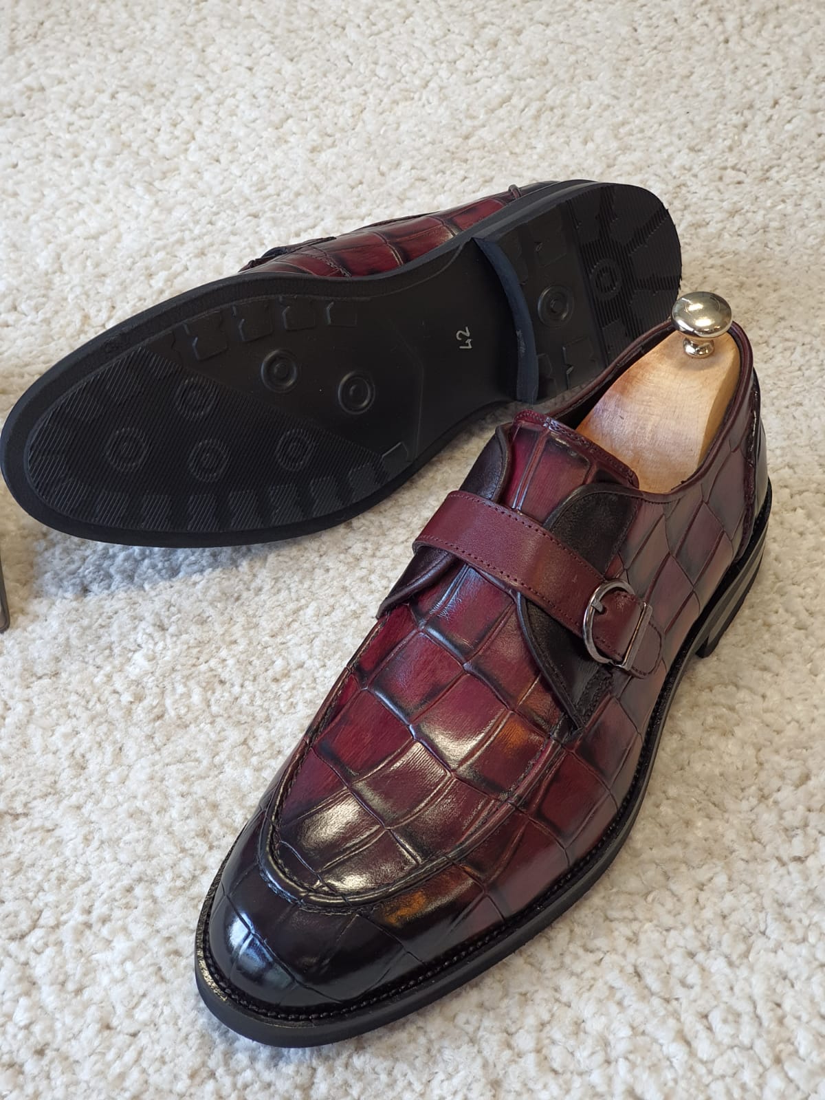 Ross Sardinelli Croc Detailed Claret Red Leather Shoes EU 44 - US 11 - UK 10
