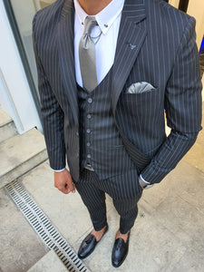 Harringate Slim Fit Striped Black Suit