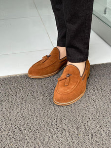 Carson Suede Tasseled Leather Tan Loafer