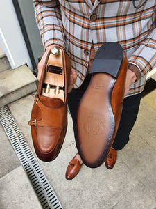 Genova Special Edition Sardinelli Tan Monk Strap Leather Shoes