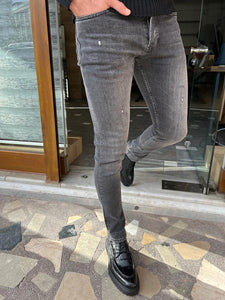 Nate Slim Fit Dark Grey Ripped Jeans