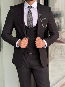 Reese Slim Fit Black Patterned Wool Suit