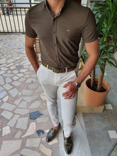 Load image into Gallery viewer, Jake Slim Fit Patterned Khaki Short Sleeve Shirt
