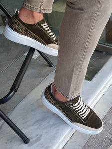Moore Sardinelli Eva Sole Suede Khaki Leather Sneakers