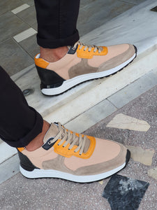 Chase Sardinelli Eva Sole Lace up Orange Leather Sneakers