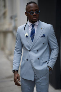 Noah Slim Fit Blue Double Breasted Suit