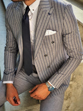 Load image into Gallery viewer, Verno Slim Fit Striped Double Breasted Grey &amp; Navy Suit
