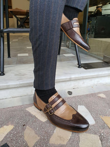 Kyle Buckle Detailed Brown Beige Leather Loafer