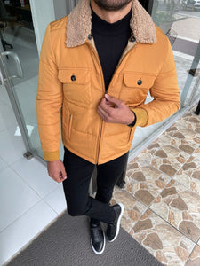Cameron Slim Fit Yellow Fur Winter Coat