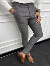 Load image into Gallery viewer, Leon Slim Fit Plaid Striped Blue Pants
