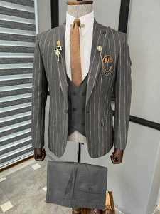 Bryant Slim Fit Grey Brown Striped Suit