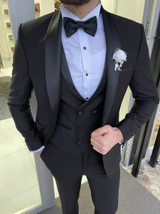 Luxe Slim Fit Black Wool Tuxedo (Groom Collection)