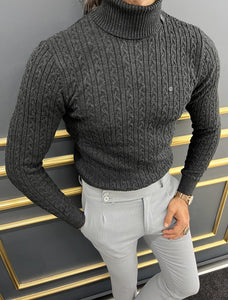 Evan Slim Fit Blakc Knitted Turtleneck Sweater