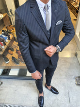 Load image into Gallery viewer, Harringate Slim Fit Striped Black Suit
