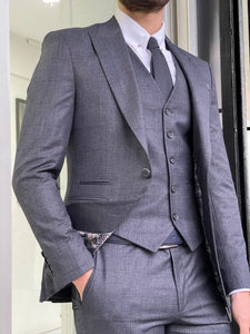 Warwick Slim Fit Plaid Anthracite Woolen Suit