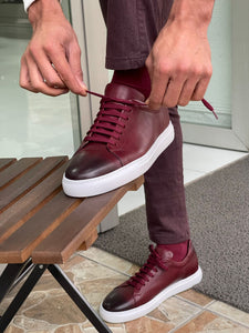 Cameron Slim Fit Eva Sole Claret Red Leather Sneakers
