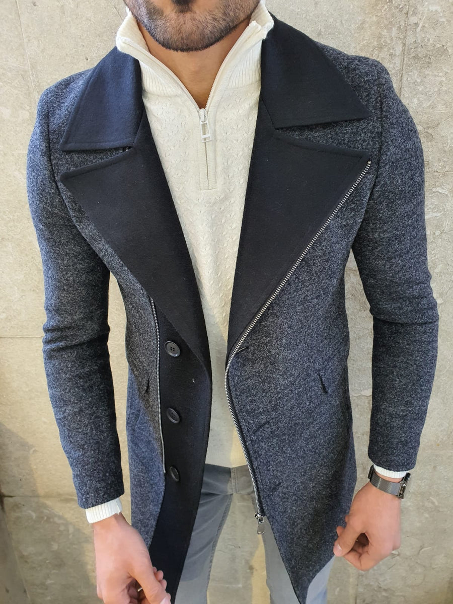 Lance Anthracite Slim Fit Zippered Woolen Coat – MCR TAILOR