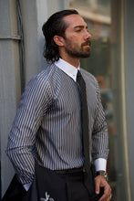 Load image into Gallery viewer, Larson Slim Fit Italian Collared Striped Black Shirt
