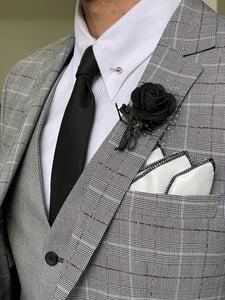 Warwich Slim Fit Plaid Grey Woolen Suit