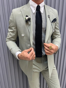 Noah Slim Fit Double Breasted Mint Mono Collar Suit