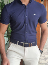 Load image into Gallery viewer, Vince Slim Fit Patterned Short Sleeve Navy Polo
