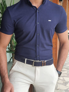 Vince Slim Fit Patterned Short Sleeve Navy Polo