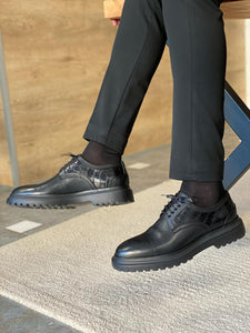 Clover Eva Sole Croc Black Leather Shoes