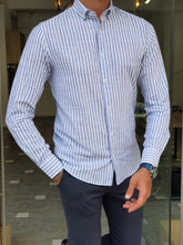 Load image into Gallery viewer, Lucas Slim Fit Striped Blue Linen Shirt
