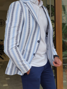 Jason Slim Fit White & Blue Striped Blazer