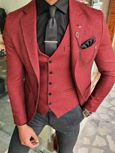 Henry Slim Fit Red Combined Suit