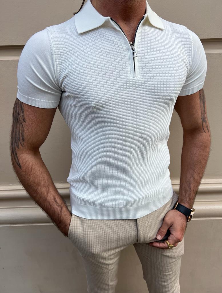 Noah Slim Fit White Zippered Detail Polo Tees