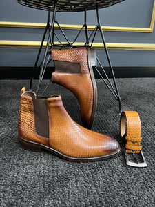 Evan Wicker Detailed Camel Design Boots