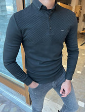 Load image into Gallery viewer, Nate Slim Fit Grey Collar Polo Sweater
