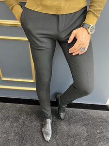 Thread Slim Fit Rope Detailed Black Trousers