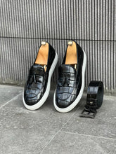 Load image into Gallery viewer, Benson Buckled Croc Detailed Black Loafer

