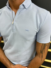 Load image into Gallery viewer, Luke Slim Fit Zippered Blue Polo Tees
