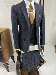 Louis Slim Fit High Quality Navy Plaid Suit