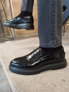 Ed Sardinelli Croco Eva Black Leather Shoes