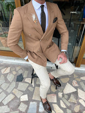 Load image into Gallery viewer, Morrison Slim Fit Double Breasted Camel Blazer
