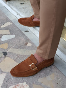 Vince Sardinelli Buckle Detailed Cinnamon Suede Leather Loafer