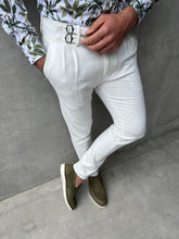 Load image into Gallery viewer, Cooper Slim Fit Pleated Waist Buckle Detailed White Pants
