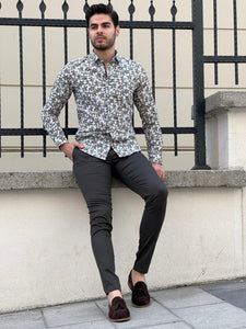 Ben Slim Fit High Quality Patterned Green Cotton Shirt