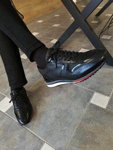Harrison Sardinelli Lace Croco Leather Black Shoes