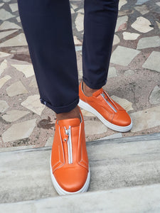 Chase Sardinelli Eva Sole Orange Zippered Leather Shoes