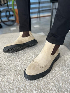 Trent Eva Sole Suede Leather Beige Chelsea Boots