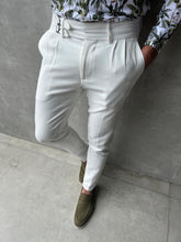 Load image into Gallery viewer, Cooper Slim Fit Pleated Waist Buckle Detailed White Pants
