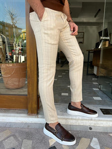 Lars Slim Fit Camel Striped Trousers