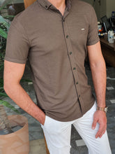 Load image into Gallery viewer, Jake Slim Fit Patterned Khaki Short Sleeve Shirt

